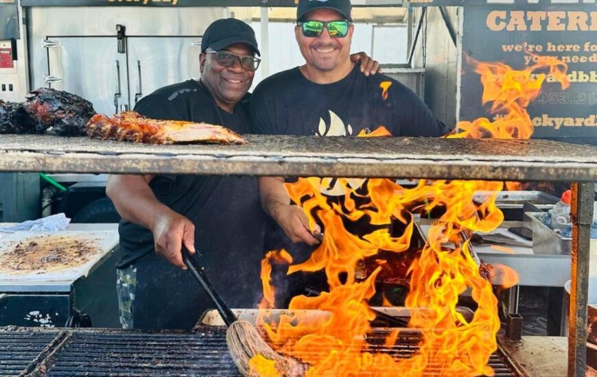 Ribfest X owner Rick Brooks, right, with Reuben Riley from Brick Yard BBQ.