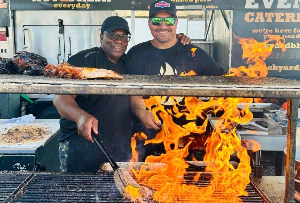 Ribfest X owner Rick Brooks, right, with Reuben Riley from Brick Yard BBQ.